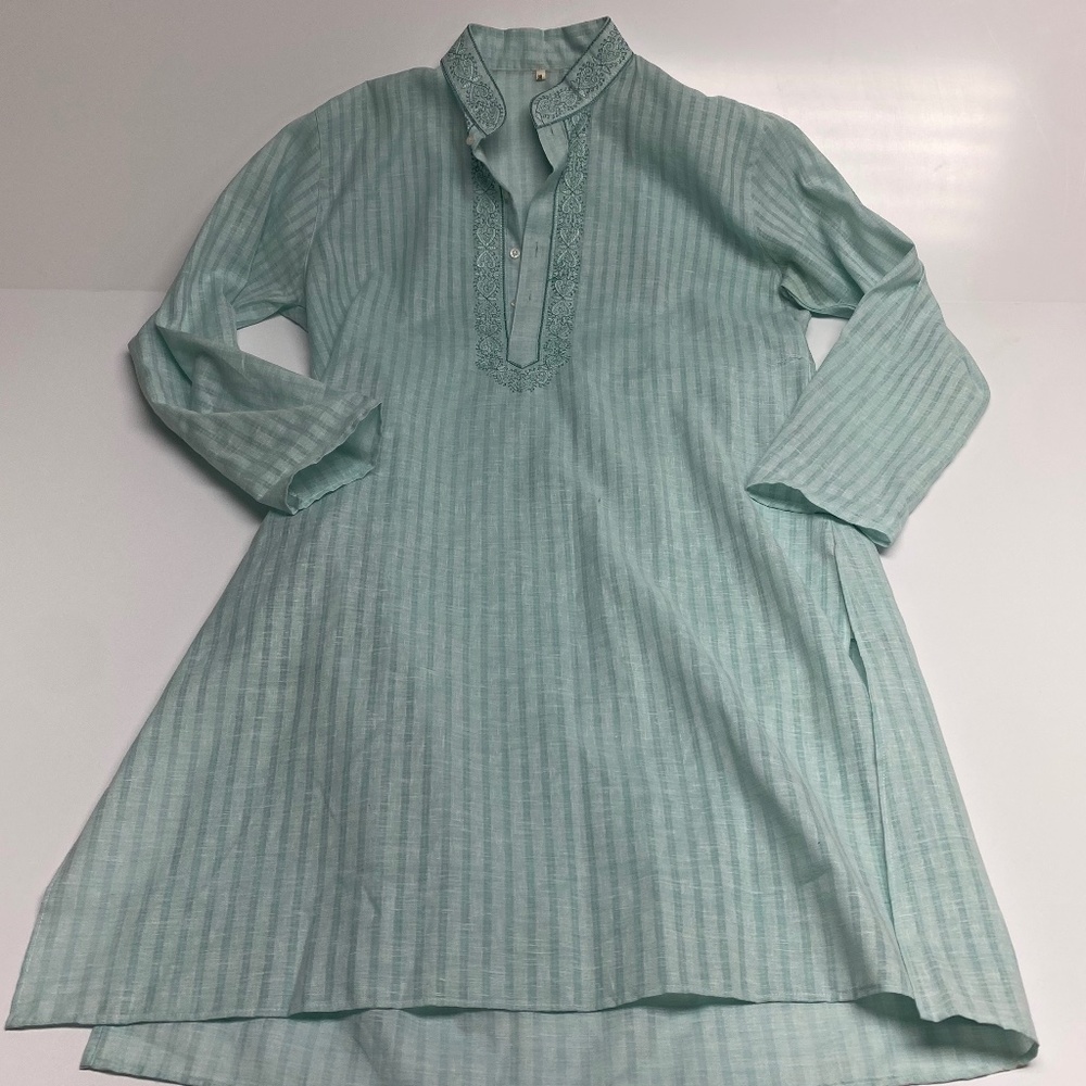 Muted Blue Sheer Cotton Men's Kurta - Size 38, Effortless Elegance